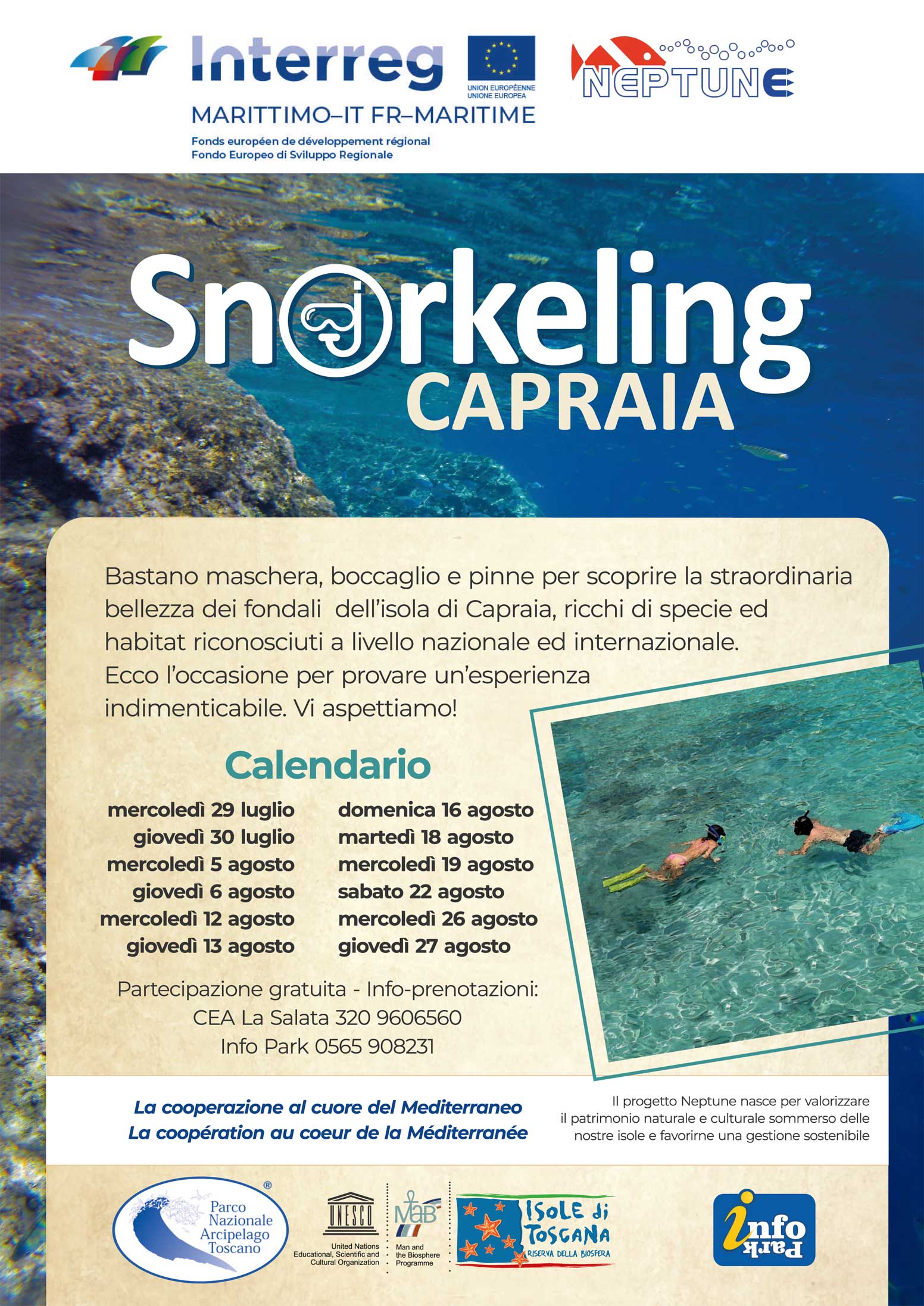 Snorkeling  con il progetto Interreg Neptune all’Isola di Capraia